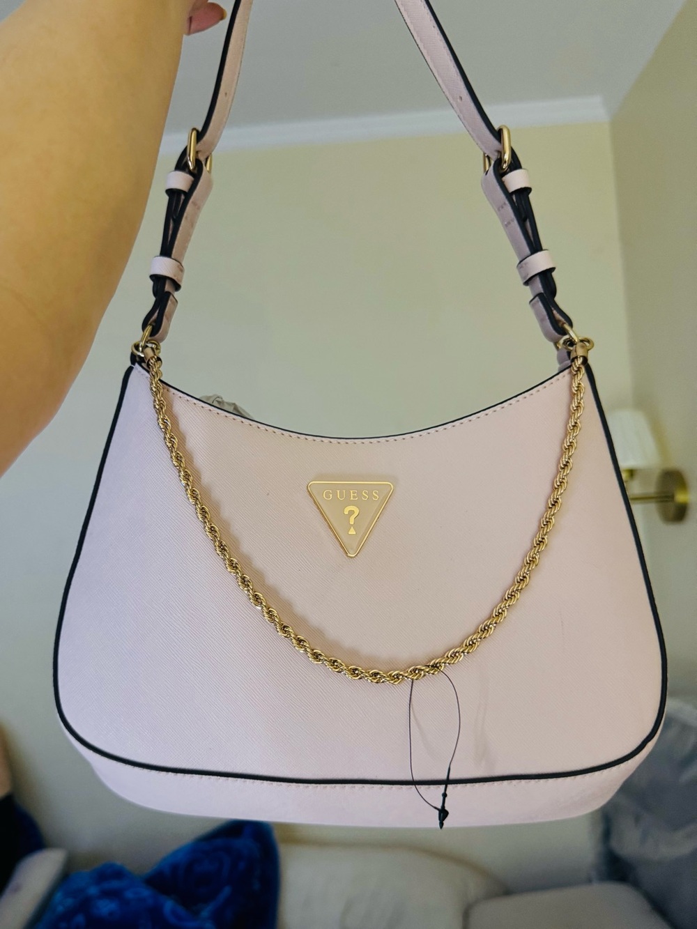 GUESS Pale Pink Chain-Accent Shoulder Bag